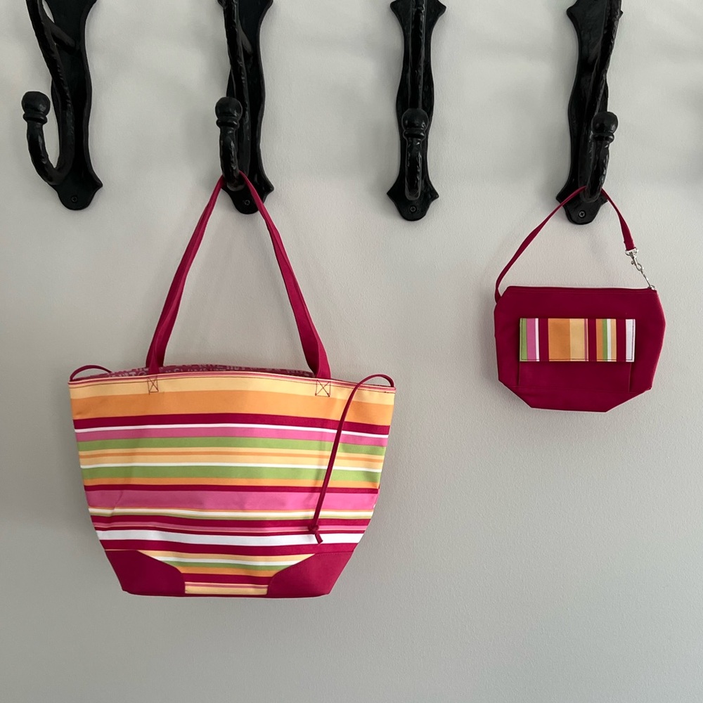 Pink Striped Tote and Matching Wristlet